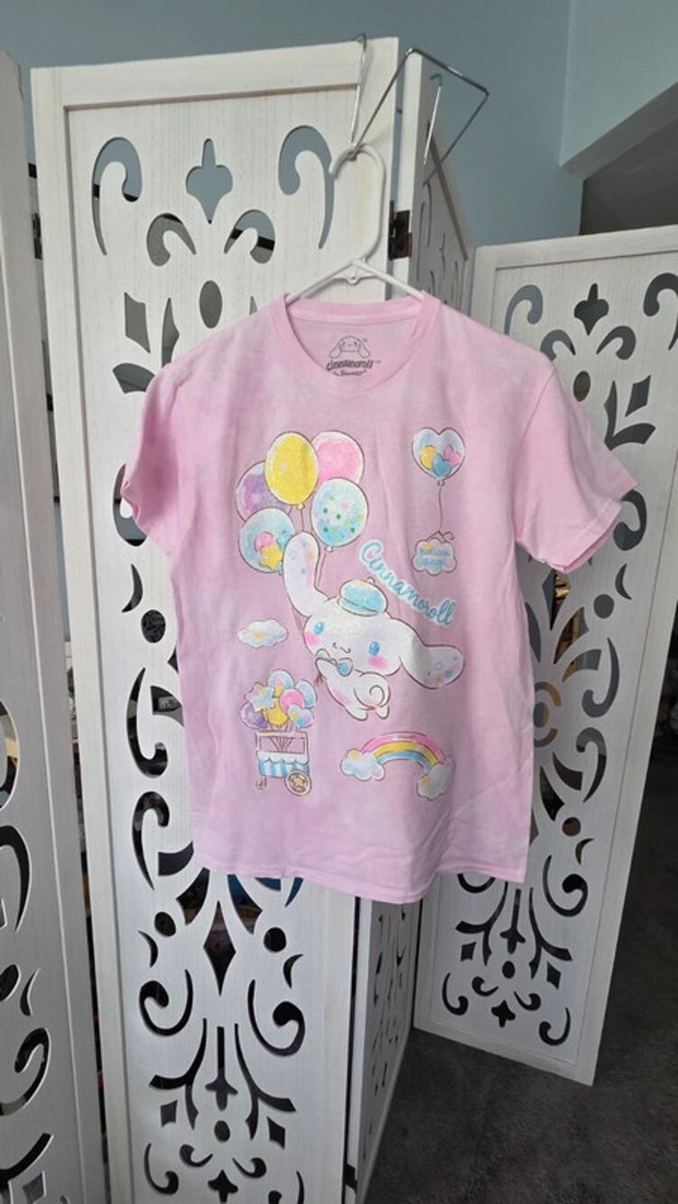 Sanrio Cinnamoroll Pink Tie Dye Glitter Graphic Tee Small Kawaii Soft Girl NWOT